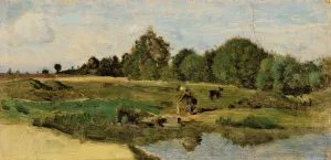 Pastures In The Sarthe by Jean-Baptiste-Camille Corot Oil Painting
