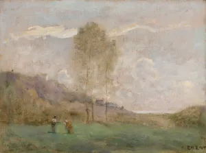 Paysage D'automne Pres D'une Cote, Avec Deux Personnages by Jean-Baptiste-Camille Corot Oil Painting