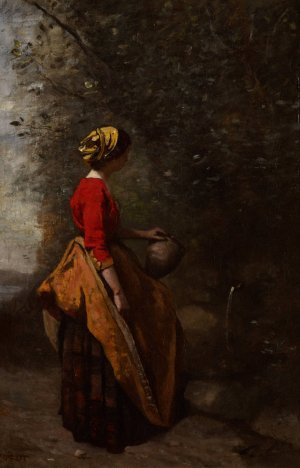 Peasant Girl at the Spring by Jean-Baptiste-Camille Corot Oil Painting