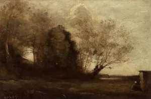 Peasant Girl Near a Cabin by Jean-Baptiste-Camille Corot Oil Painting