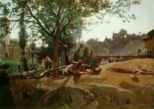 Peasants Under the Trees at Dawn, Morvan by Jean-Baptiste-Camille Corot Oil Painting