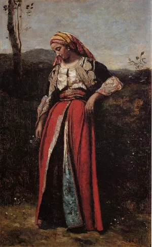Pensive Oriental by Jean-Baptiste-Camille Corot Oil Painting