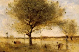 Pond with a Large Tree by Jean-Baptiste-Camille Corot - Oil Painting Reproduction