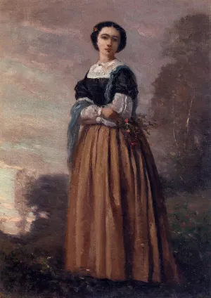 Portrait of a Standing Woman by Jean-Baptiste-Camille Corot Oil Painting