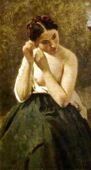 Portrait of a Woman by Jean-Baptiste-Camille Corot Oil Painting