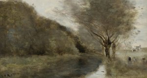 Pres Gisors; Saulaie Et Riviere, Effet Du Matin by Jean-Baptiste-Camille Corot Oil Painting