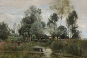 Printemps. La Saulaie Oil painting by Jean-Baptiste-Camille Corot