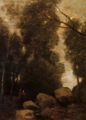 Rochers dans une Clairiere Oil painting by Jean-Baptiste-Camille Corot