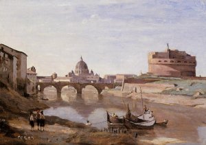 Rome - Castle Sant'Angelo by Jean-Baptiste-Camille Corot Oil Painting