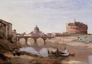 Rome - Castle Sant'Angelo by Jean-Baptiste-Camille Corot Oil Painting