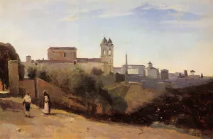 Rome, Monte Pinco, the Trinita dei Monte, View from the Garden of the Academie de France by Jean-Baptiste-Camille Corot Oil Painting