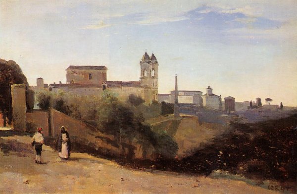 Rome, Monte Pinco, the Trinita dei Monte, View from the Garden of the Academie de France by Jean-Baptiste-Camille Corot - Hand-Painted Oil Painting Reproduction