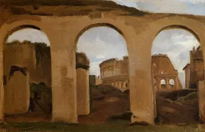 Rome - The Coliseum Seen through Arches of the Basilica of Constantine by Jean-Baptiste-Camille Corot Oil Painting