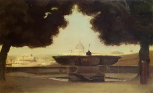 Rome - The Fountain of the Academie de France by Jean-Baptiste-Camille Corot Oil Painting