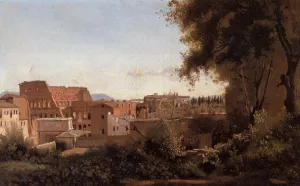 Rome - View from the Farnese Gardens, Noon also known as Study of the Coliseum by Jean-Baptiste-Camille Corot Oil Painting