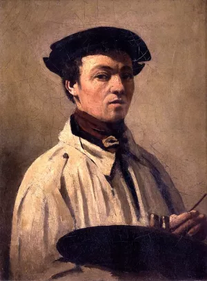 Self-Portrait, Palette in Hand by Jean-Baptiste-Camille Corot Oil Painting