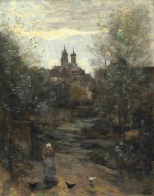 Semur, Le Chemin De L'eglise by Jean-Baptiste-Camille Corot Oil Painting