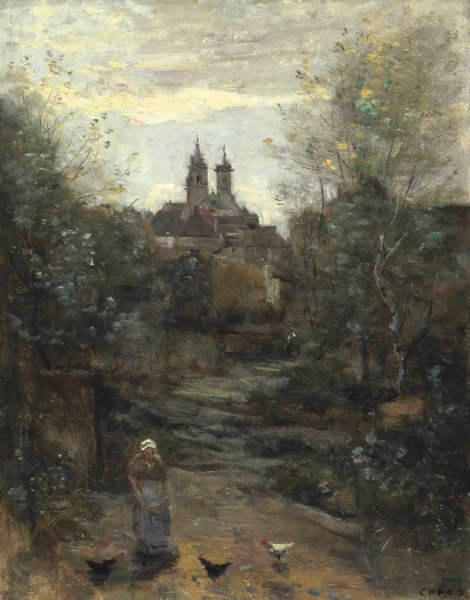 Semur, Le Chemin De L'eglise  by Jean-Baptiste-Camille Corot - Hand-Painted Oil Painting Reproduction