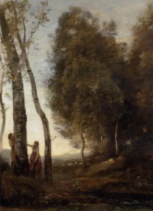 Shepherd and Shepherdess at Play by Jean-Baptiste-Camille Corot Oil Painting