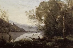 Souvenir of Italy also known as The Moored Boat by Jean-Baptiste-Camille Corot - Oil Painting Reproduction