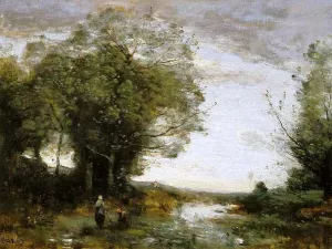 Souvenir of the Environs of La Ferte-sous-Jouarre Morning by Jean-Baptiste-Camille Corot - Oil Painting Reproduction