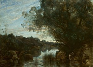 Souvenir of the Environs of Lake Nemi by Jean-Baptiste-Camille Corot Oil Painting