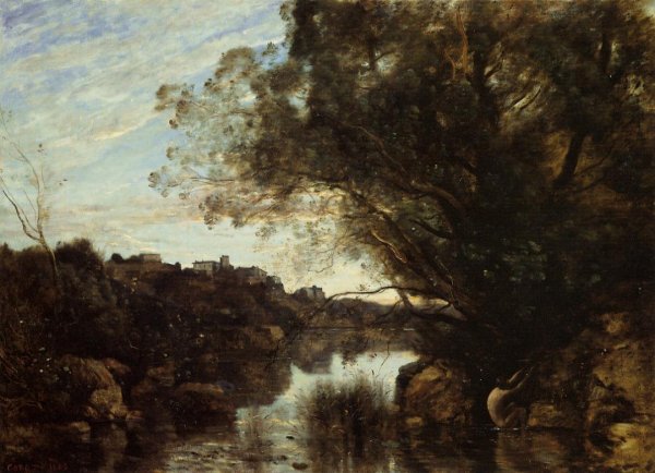 Souvenir of the Lake Nemi Region by Jean-Baptiste-Camille Corot - Hand-Painted Oil Painting Reproduction