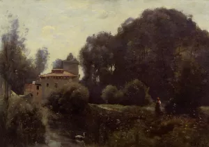 Souvenir of the Villa Borghese by Jean-Baptiste-Camille Corot Oil Painting