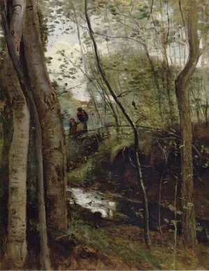 Stream in the Woods also known as Un Ruisseau sous Bois by Jean-Baptiste-Camille Corot - Oil Painting Reproduction