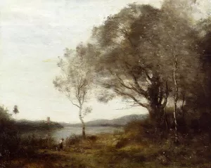 Strolling Along the Banks of a Pond by Jean-Baptiste-Camille Corot - Oil Painting Reproduction