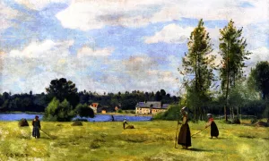 Tedders at Ville d'Avray by Jean-Baptiste-Camille Corot Oil Painting