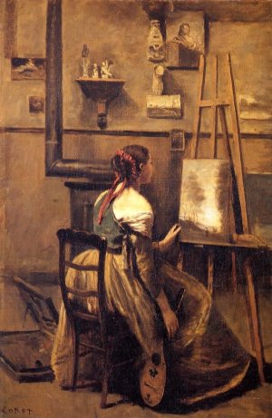 The Artist's Studio by Jean-Baptiste-Camille Corot Oil Painting