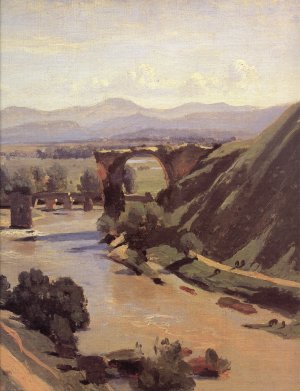 The Augustan Bridge at Narni Detail by Jean-Baptiste-Camille Corot Oil Painting