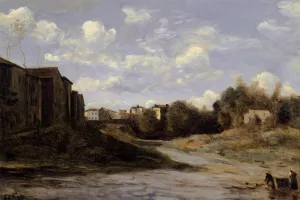 The Banks of the Midouze, Mont-de-Marsan, as Seen from the Pont du Commerce by Jean-Baptiste-Camille Corot - Oil Painting Reproduction