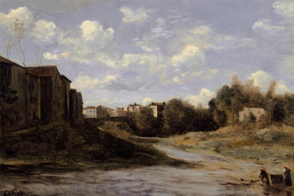 The Banks of the Midouze, Mont-de-Marsan, as Seen from the Pont du Commerce by Jean-Baptiste-Camille Corot - Hand-Painted Oil Painting Reproduction