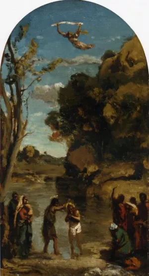 The Baptism of Christ Study by Jean-Baptiste-Camille Corot Oil Painting