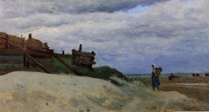 The Beach at Dunkirk by Jean-Baptiste-Camille Corot Oil Painting