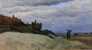 The Beach at Dunkirk by Jean-Baptiste-Camille Corot - Oil Painting Reproduction