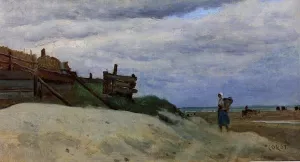 The Beach at Dunkirk by Jean-Baptiste-Camille Corot Oil Painting