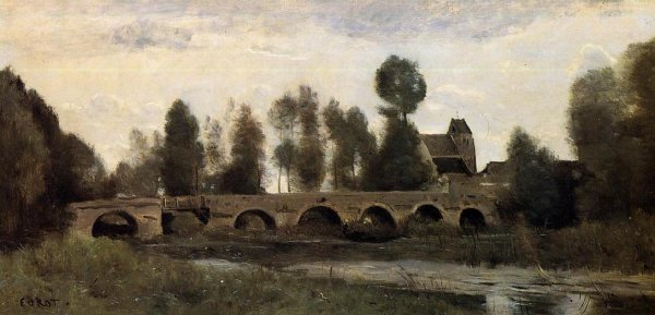 The Bridge at Grez-sur-Loing by Jean-Baptiste-Camille Corot - Hand-Painted Oil Painting Reproduction