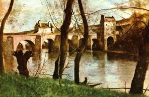 The Bridge at Nantes by Jean-Baptiste-Camille Corot Oil Painting