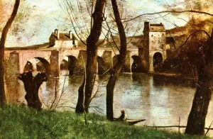 The Bridge at Nantes by Jean-Baptiste-Camille Corot Oil Painting