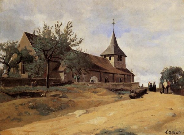The Church at Lormes by Jean-Baptiste-Camille Corot - Hand-Painted Oil Painting Reproduction