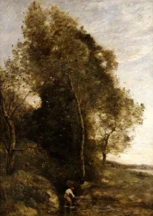 The Crayfisher by Jean-Baptiste-Camille Corot - Oil Painting Reproduction