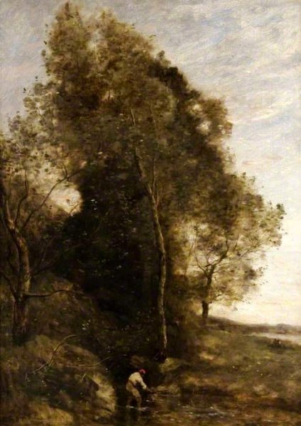 The Crayfisher by Jean-Baptiste-Camille Corot - Hand-Painted Oil Painting Reproduction