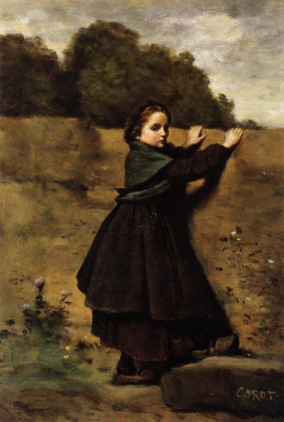 The Curious Little Girl by Jean-Baptiste-Camille Corot - Hand-Painted Oil Painting Reproduction