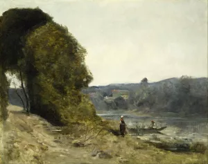The Departure of the Boatman by Jean-Baptiste-Camille Corot Oil Painting
