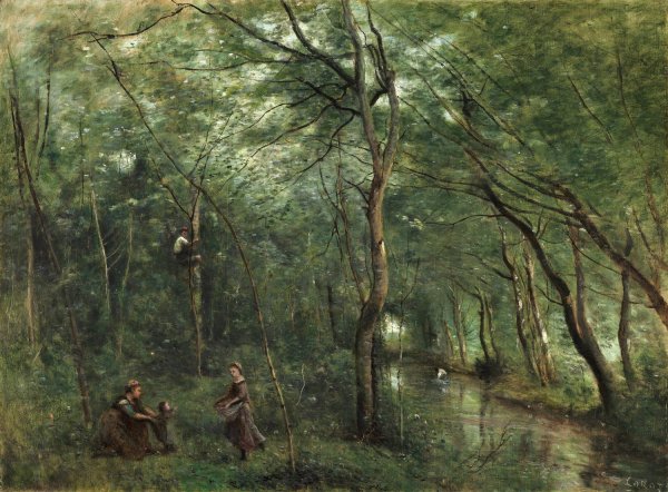 The Eel Gatherers  by Jean-Baptiste-Camille Corot - Hand-Painted Oil Painting Reproduction