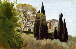 The Facade of the Villa d'Este at Tivoli, View from the Gardens by Jean-Baptiste-Camille Corot - Oil Painting Reproduction