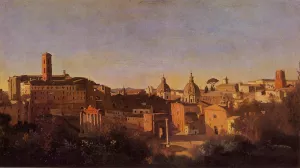 The Forum Seen from the Farnese Gardens, Evening by Jean-Baptiste-Camille Corot Oil Painting